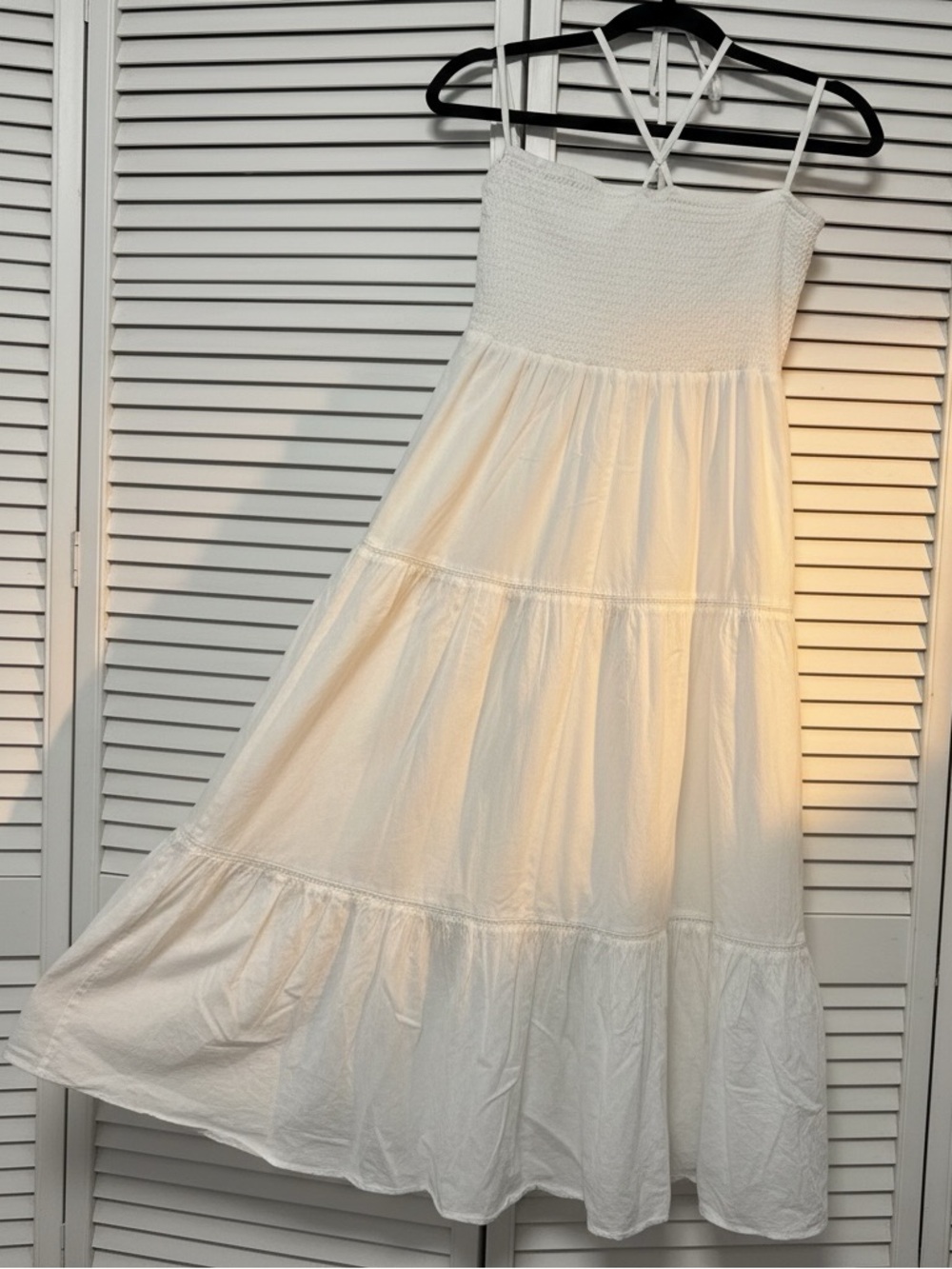 Seraphine White Smocked Tiered Midi Dress Sz 4
